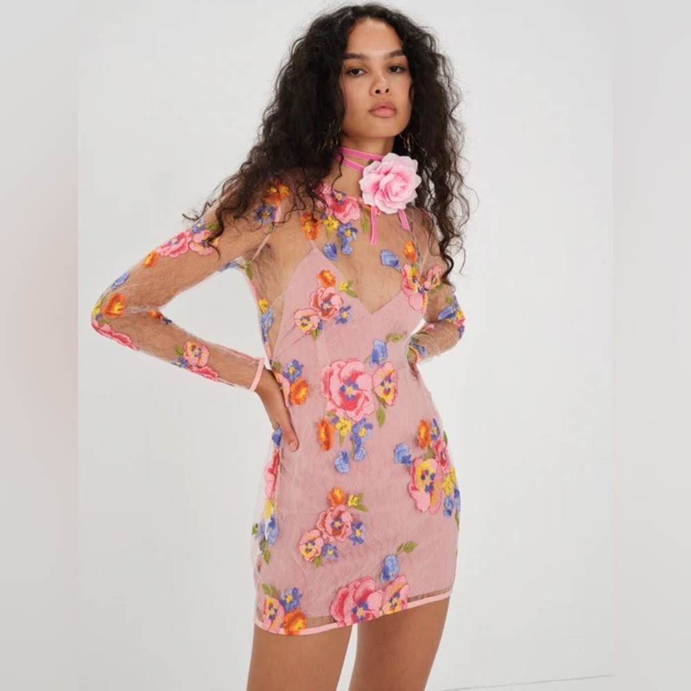 NWT For Love & Lemons Percy Mini Dress / Pink Multi / Size Small